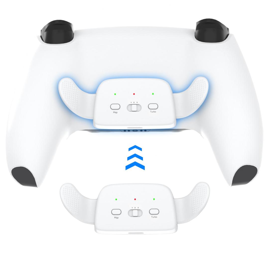 CHARM FOCUS Remap Kit with 2 Back Paddles for PS5 Controller BDM-030/040/050 , DIY PS5 Controller Mod Shell with Back Buttons Support Mapping & Turbo, Swappable Thumbsticks, White