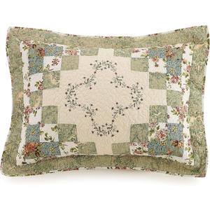 Modern Heirloom Olivia Embroidered Quilted Single Pillow Sham - Standard Size Sham, Green/Cream