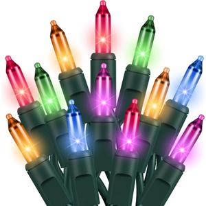 Christmas Lights Multicolor 100 Count Incandescent Light UL Certified Connectable Christmas Tree Lights with Green Wires for Indoor Outdoor Xmas, Wedding, Holiday, Party, Home Decorations