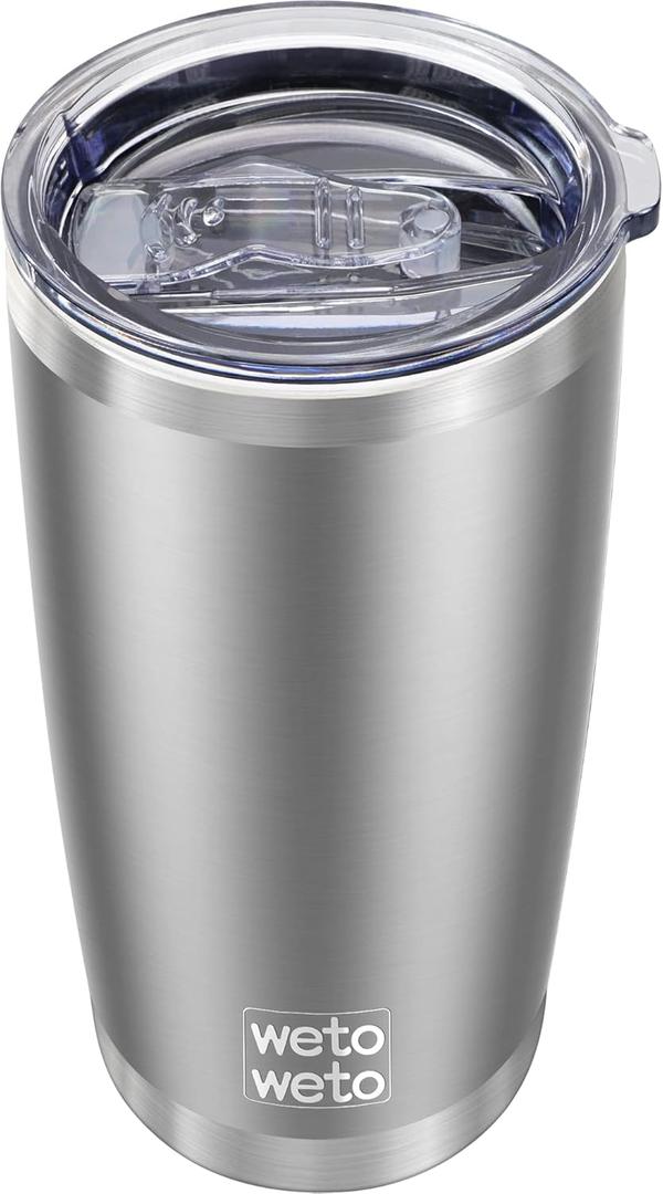 WETOWETO 20 oz Tumbler, Stainless Steel Vacuum Insulated Water Coffee Tumbler Cup, Double Wall Powder Coated Spill-Proof Travel Mug Thermal Cup for Home Outdoor (Stainless, 1 Pack)