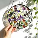 Hummingbird Sun Catcher Stained Glass Window Hanging - Wildflower and Bird Suncatchers for Windows Stained Glass Suncatcher6.3 inch