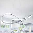 Modern LED Pendant Light Fixture Contemporary Ring Chandelier Nickel with 3000K-6000K Dimmable Remote Control and 79in Height Adjustable for Foyer Living Room Bedroom Dining Room