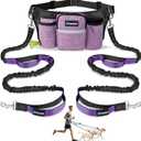 PetAmi Premium Hands Free Dog Leash for 2 Dogs, Adjustable Waist Belt Leash for Dog Walking, Fanny Pack Accessories Bag Dual Bungee Leash for Running, Hiking, Jogging, Biking, Purple