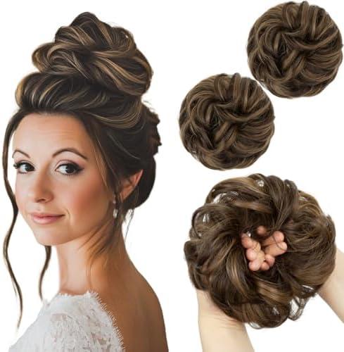 SARLA 2PCS Messy Hair Bun Hair Pieces Wavy Curly Synthetic Updo Fake Scrunchies Ponytail Extension for Women Coffee Brown SARLA 2PCS Messy Hair Bun Hair Pieces Wavy Curly Synthetic Updo Fake Scrunchies Ponytail Extension for Women Coffee Brown