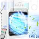 Portable Air Conditioner Cooling Fan with Remote, Quiet with 3 Speeds, 1200ml Evaporative Personal Air Cooler Fan with 3 Mist, 7 Night Light, 8H Timer, Small Air Conditioner for Bedroom Office