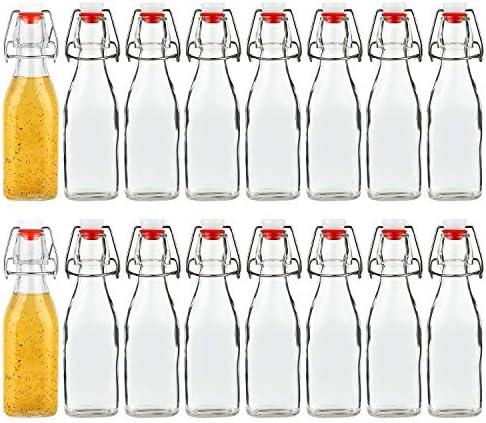 Encheng 8oz Glass Bottles With With Air Tight Lids, Beer Bottles For Home Brewing 250ml, Kombucha Bottles For Beverages, Kefir, Food Storage, Leak Proof, Dishware Safe 15 Pack