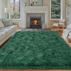 Dssimo Super Fluffy 8x10 Rugs for Living Room, Modern Shag Dark Green Area Rugs, Soft and Cozy Plush Large Under Bed Carpet for Kids, Girls Boys and Teens Decorations for Bedroom Nursery Classroom
