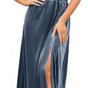 Simplee Women's Velvet Maxi Dress V Neck Short Sleeve Empire Waist Semi Formal Long Cocktail Dresses (Blue)