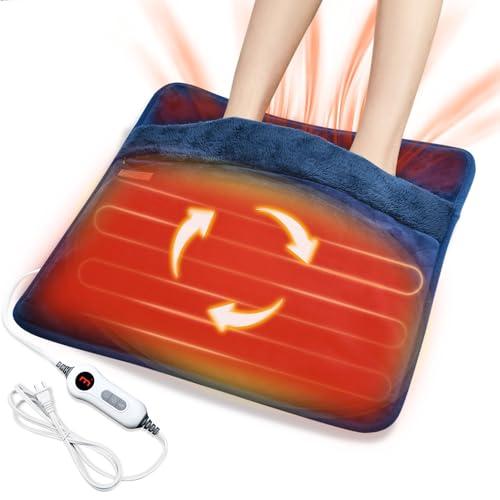 Electric Heated Foot Warmer with Dual-Sided Heating Elements, Washable Feet Heating Pad Under Desk/in Bed, 20” x 20” Heated Pad in Home Office 2h Timer 3 Temperature Settings (Blue)