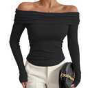 Prettywear Women's Sexy Off Shoulder Tops Business Casual Slim Fit Long Sleeves Spring Fall Blouse Going Out Nightout Shirt Black, Size L