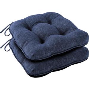 Chair Cushions for Dining Chairs Set of 2, Kitchen Chair Cushions, Chair Pads with Ties and Non Slip Backing, Tufted Memory Foam Seat Cushion 2 Pack, 15.5" x 15.5" x 4", Navy Blue