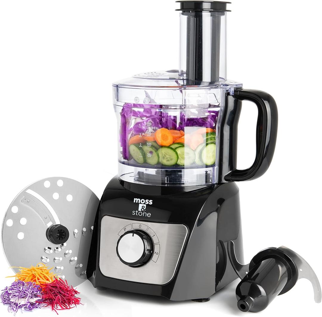 Moss & Stone Food Processor 8 Cup Strong Vegetable Chopper for Dicing, Chopping, Mincing, & Puree 500 Watts, Chopper With 2 Speeds, Perfect Baby Food Processor (Black) (8 Cups)
