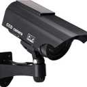 F FINDERS&CO Dummy Solar Security Camera, Bullet Fake Surveillance System with Realistic Red Flashing Lights and Warning Sticker Indoor Outdoor (1, Black)