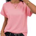 Tankaneo Womens Oversized T-Shirts Summer Casual Short Sleeve Basic Tees | Summer, Short Sleeve, Casual Loose Fit, Boxy Basic Tees (Pink, S)