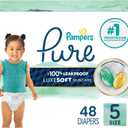 Pampers Pure Baby Diapers, Size 5 (27+ lbs), 48, Up to 100% Leakproof, Premium Hypoallergenic Soft Diapers