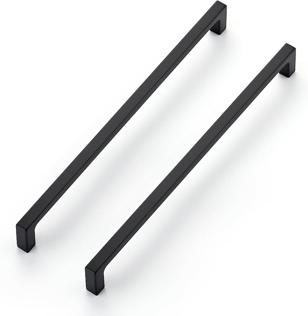 Ravinte 3 Pack 10-inch Hole Centers Matte Black Cabinet Pulls - Solid Zinc Alloy Square Bar Handles for Kitchen Cabinets & Drawers