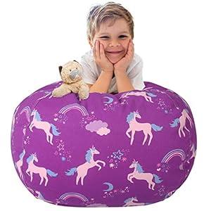 Aubliss Stuffed Animal Bean Bag Storage Chair (Purple Unicorn, Medium (32''))