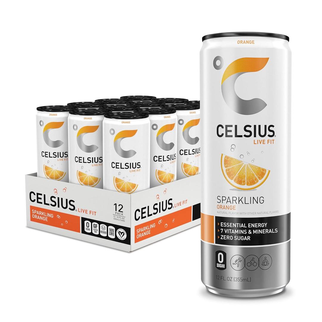 CELSIUS Sparkling Orange, Sugar Free Energy Drink, 12 Fl Oz (Pack of 12) (EXP 01/01/27)