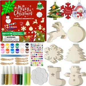 Wooden Christmas Ornaments for Crafts, Paint Your Own Xmas Ornaments, 60pcs Unfinished Blank Wood Slice Painting Kit, DIY Personalized Ornament Crafts for Christmas Tree Hanging Decorations