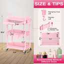 Goovilla Rolling Makeup Organizer Cart with Removable Drawer, 3 Tier Stable Pink Floor Skincare Storage Cart for Vanity, Cosmetic Display, Nail Polish, Perfume, Hair Stuff, Beauty, Bathroom(Plastic)
