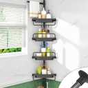 ALLZONE Rustproof Shower Caddy Corner for Bathroom,Bathtub Storage Organizer for Shampoo Accessories,4-Tier Adjustable Shelves with Tension Pole, 39 to 113 Inch, Black
