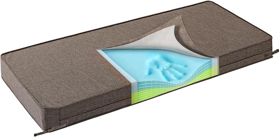 SUNROX Gel Memory Foam Bench Cushion with Ties, Ultra Durable Water Resistant FadeShield Outdoor/Indoor Universal Bench Seat Pads 45 x 16 x 4 inch, Heather Chestnut