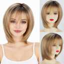 12inch Blonde Highlight Layered Bob Wig With Bangs For Women