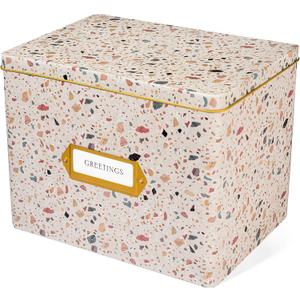 Jot & Mark Greeting Card Organizer Box Set, Decorative Recipe Tin Box, Tab Dividers, Matching Greeting Cards and Envelopes (Terrazzo Blush)