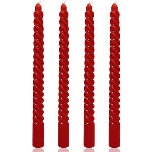 4 Pack Red Spiral Taper Candles for Home Decoration, 10 Inch Cream Candlesticks for Dinner Party Wedding Holiday, Dripless and Smokeless