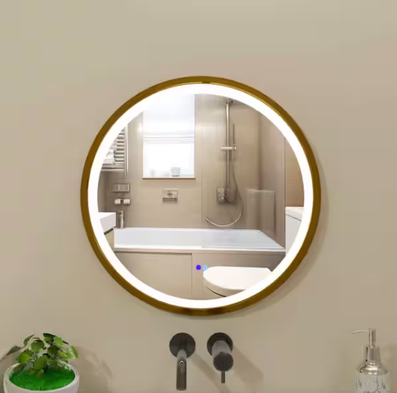 24 in. x 24 in. Modern Round Gold Framed Decorative LED Mirror Wall Mounted Anti-Fog and Dimmer Touch Sensor