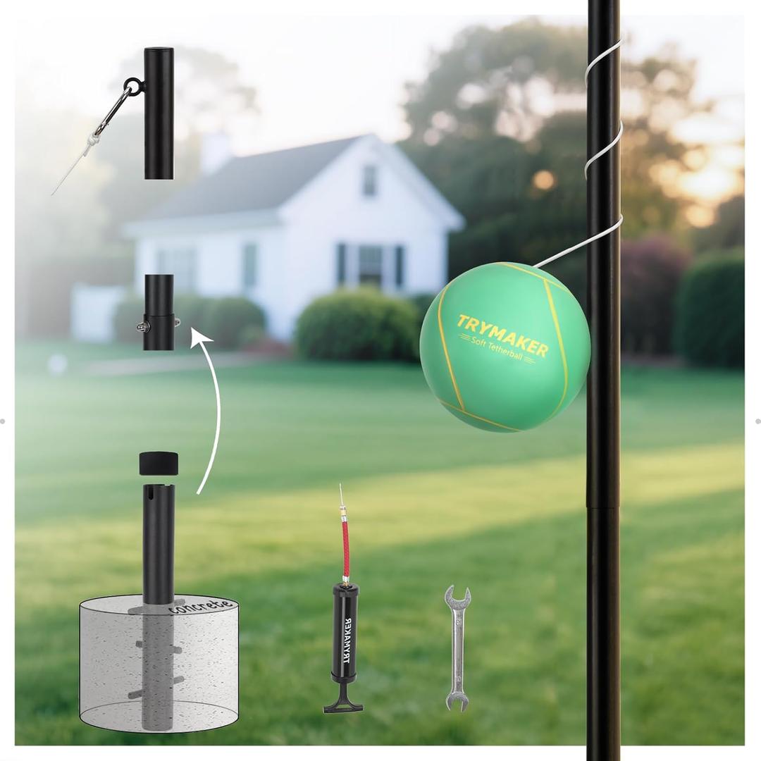 Tetherball Set, Tether Balls and Rope Set with Pole 10.43ft Height Heavy Duty, Tetherball Equipment Kit for Backyard Outdoors(No Base Included)