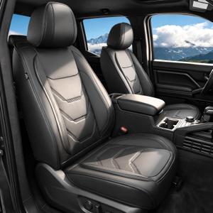 Seat Covers Compatible with 2024 2025 2026 Toyota Tacoma Double Crew Cab Waterproof Leather Seat Protectors for Trucks (2pc Front Only, Black&Grey)