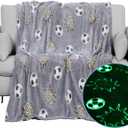 Soccer Glow in The Dark Blanket Sports Gifts for Kids Boys Teen Girls Christmas Birthday Easter Gift Fun Magical Decor Soft Plush Flannel Furry Fluffy Nap Sleep Throw Blanket Grey 60"x80"