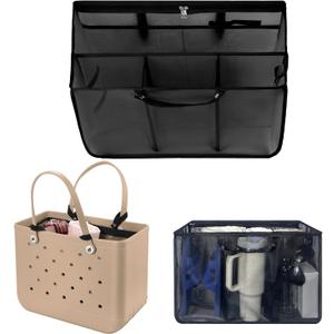 XYFuuee Beach Bag Organizer Inserts for X Large Bogg Bag Accessories, Original XL Lightweight Mesh Insert Divider Pouch, Organizing Rubber Tote Bags, Save Storage Space (Black)
