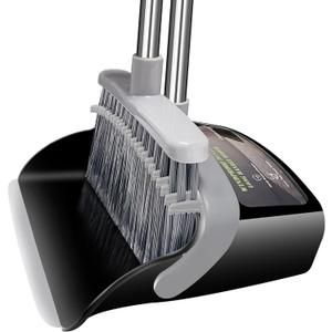 Broom with Dustpan Combo Set Broom and Dustpan Set Dust Pan with 51.2" Stainless Steel Long Handle, Brooms with 5-Layer Plus Firm and Soft Bristles Combine, New Home Apartment Office Essentials