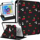 for iPad mini 4 Case for iPad mini 5th Generation Case - 360 Rotating Stand Folio Smart Cover with Pencil Holder for Women Girls, Cherry Bow Flowers for Apple Tablet Mini 7.9 inch 2019/2015
