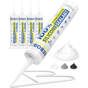 White Silicone Caulk & Sealant, 100% Waterproof Silicone Sealant Caulking, Shrink & Crack Proof, Silicone Caulking for Kitchen, Bathroom, RV, Interior & Exterior Use, 10.2 FL. OZ/300ML, 4 Pack