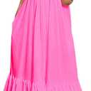 Adogirl Women's Sexy Spaghetti Strap Sleeveless Ruched Ruffle Hem Bandage Oversized Beach Loose Long Maxi Swing Dress (Medium, Pink)