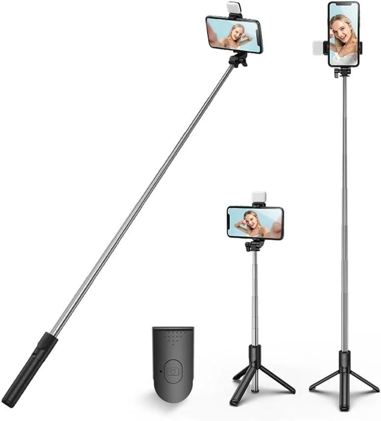 XIHAMA Selfie Stick Tripod with Light,3 in 1 Extendable Selfie Stick with Wireless Remote,Portable Phone Tripod Stand Compatible with iPhone 16 15 14,Samsung Smartphone and More