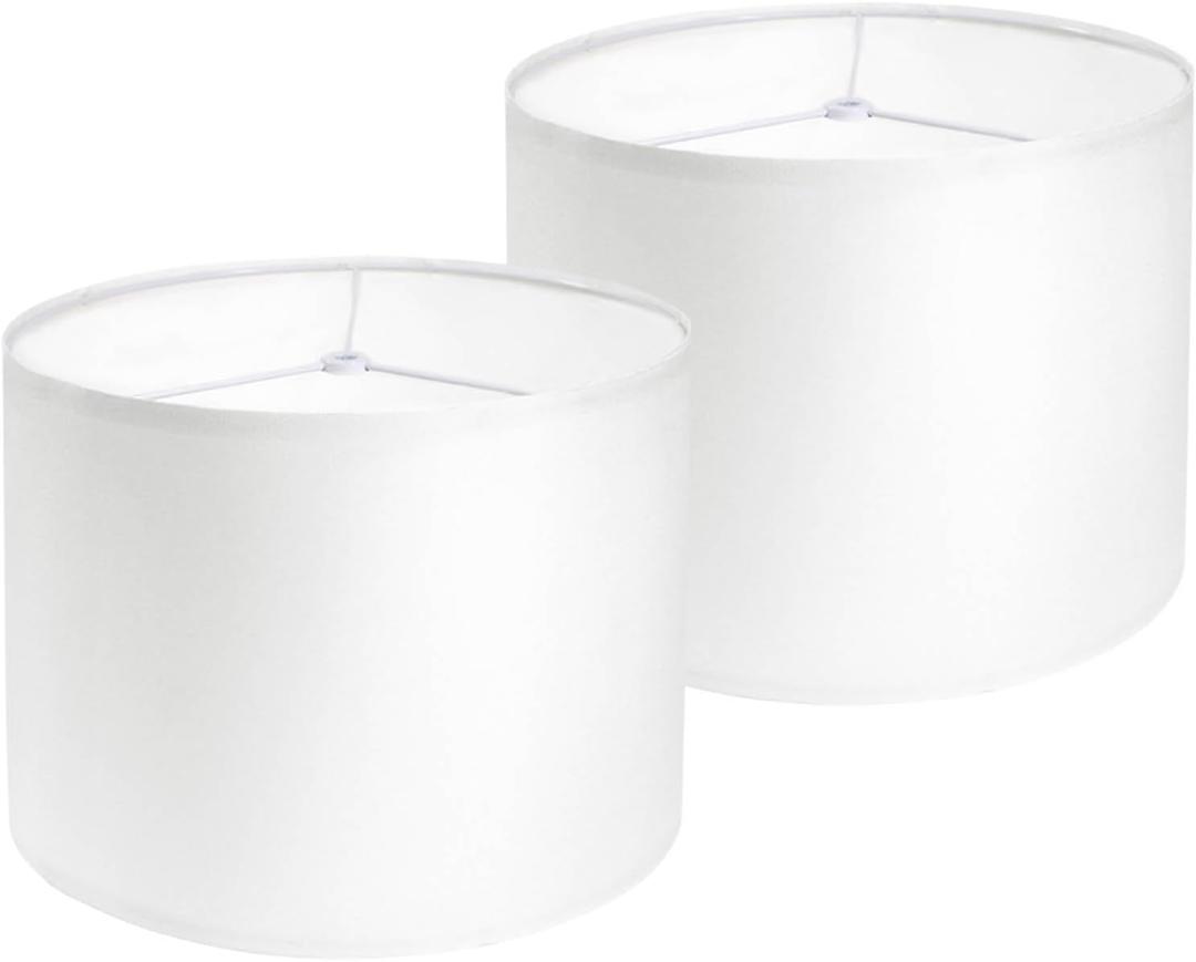 White Lamp Shades Set of 2, Medium Drum Lamp Shade 13"Top x 13"Bottom x 10"High(Spider), Lampshades Replacement for Table Lamps Floor Lamps, Natural Linen Hand Crafted, Easy Assembly Required