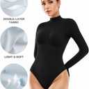 ALGALAROUND Women's Turtle Neck Bodysuit Long Sleeve Double Lined Basics Body Suit Tops (Black, XL)