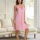 Nightgowns for Women Sleeveless Sleep Shirt V-neck Chemise Sleepwear Lace Night Gown Soft Sleep Dress(Pink, XXXL)