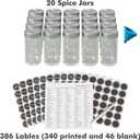 Revolving Spice Rack Set with 20 Spice Jars, Kitchen Spice Tower Organizer for Countertop or Cabinet -- Carousel Storage Includes 386 Spice Labels -- Desktop Rotating Seasoning Organizer