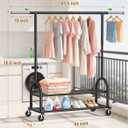 Rolling Clothes Rack Heavy Duty Clothing Racks with 2 Shelves, Black 556 LBS Load, Height Adjustable, Portable Garment Racks for Hanging Clothes, Coat Wardrobe with Wheels for Bedroom Laundry, 9.7 inch widened base of garment rack enhance stability
