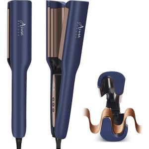 Aima Beauty 1 Inch Deep Wave Curling Iron Hair Crimper Waver Beach Waves Curling Wand, Memory Timer, Adjustable Temp Travel Dual Voltage Anti-Scald Lasting Style Ionic Anti-Frizz, Prussian Blue