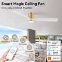 52in Wood Ceiling Fans with Lights Remote,Smart Low Profile Flush Mount Ceiling Fan Controlled via Alexa App,Quiet DC Motor,for Modern Bedroom Patio Porch,3 Blade,White and Gold,Outdoor Indoor Use