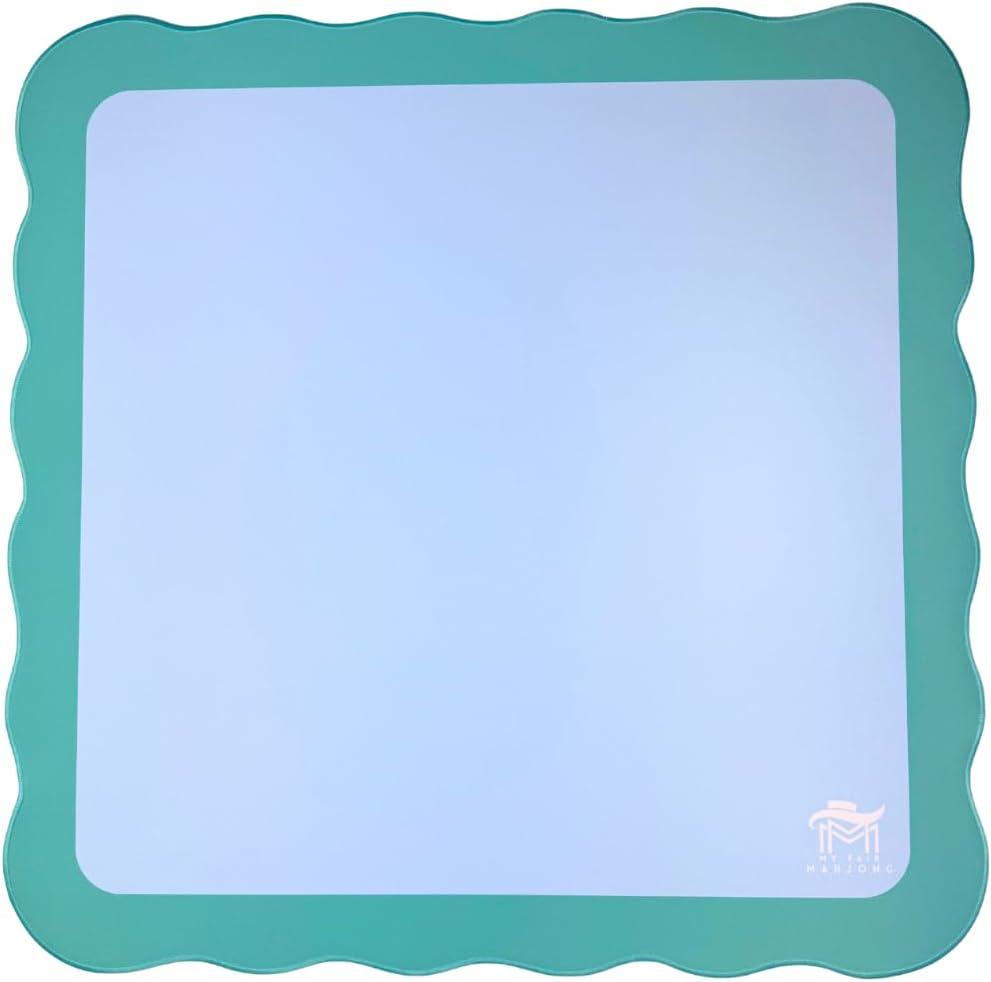 Standard Mahjong Mat (4 Color Combinations) | Scalloped Edges & Bright Colors | 31"" x 31"" (Blue Center- Green Scallop)