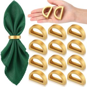 LemonRoad Gold Napkin Rings Set of 12 Wooden Napkin Holders Handmade Dining Buckles Farmhouse Semicircle Serviette Ring Bulk for Table Decoration Everyday Use Banquet Wedding Anniversary Party Decor