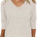 JomeDesign Womens Sweaters V Neck 3/4 Sleeve Shirts Dressy Casual Blouses Loose Fit Tunic Tops Fall Fashion (Black, XL)