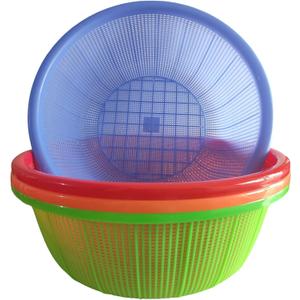 4 Pcs Large Plastic Wash Basket Round Perforated Colander Wash Vegetables and Fruits Drain Cooked Pasta Kitchen Essentials Food Strainer Basket Strainer Kitchen Blue Green Red Orange color